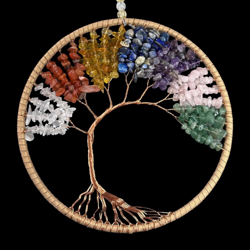 Chakra beaded chip dream sun catcher hanger wire wrapped tree of life NEW